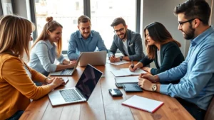 Diverse startup team collaborating around a wooden table with laptops and notepads, natural sunlight, casual business attire, focused expressions, no visible text or screens