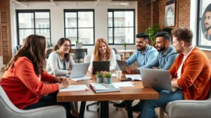A diverse group of entrepreneurs sitting around a coffee table with laptops and notebooks, actively discussing and taking notes during a customer conversation, natural office lighting, candid moment