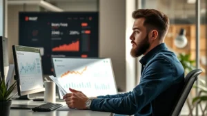 Founder at desk reviewing business metrics and financial reports, natural lighting, focused expression, modern startup office environment, no visible text on screens