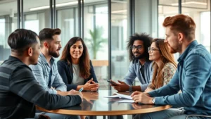 Diverse startup founders in casual clothing having an intense pitch meeting in a modern office with glass walls and natural light, engaged expressions, no screens or documents visible