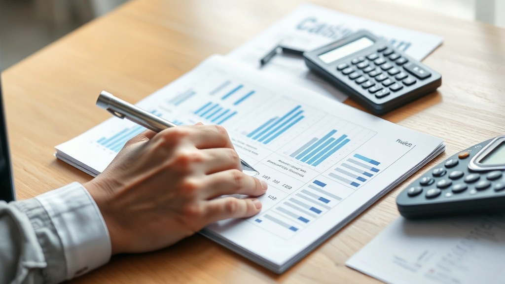 Close-up of founder writing business metrics and financial projections on paper notebook with calculator nearby, hands visible, focused expression, natural desk lighting, professional but casual atmosphere
