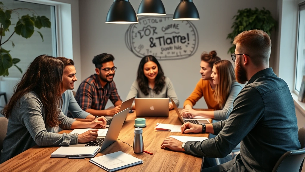 Diverse group of founders and entrepreneurs in casual meeting, discussing ideas around table, laptops and notebooks, collaborative energy, natural conversation, genuine engagement