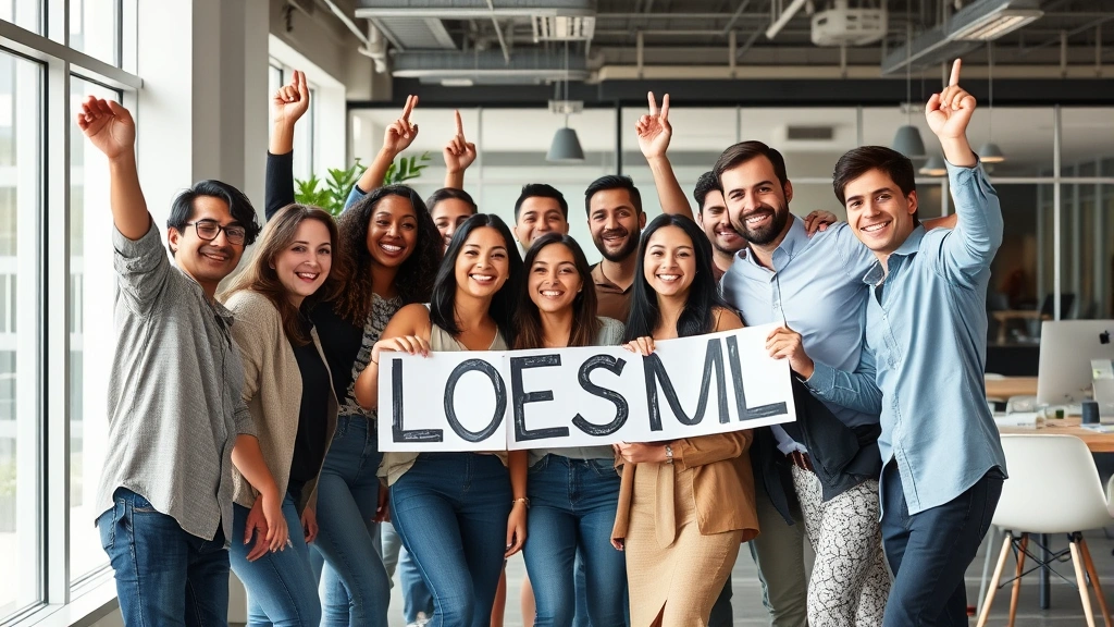 Team celebrating milestone achievement in modern office space, diverse group, genuine joy and camaraderie, collaborative success moment, natural candid photography